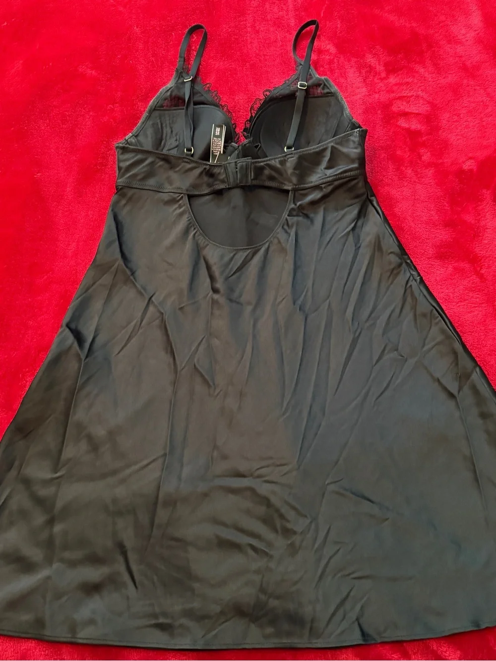Victoria's Secret Black Satin Lace Underwire Slip Dress Chemise - Small